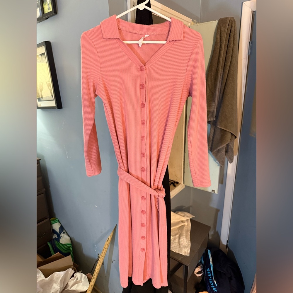 Time and Tru Pink Long Sleeve Ribbed Dress